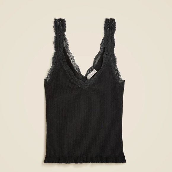 New JCREW Size M Lace-Trim Sweater-Tank in TENCEL Lyocell Blend Black $118 CB899 - Picture 3 of 4